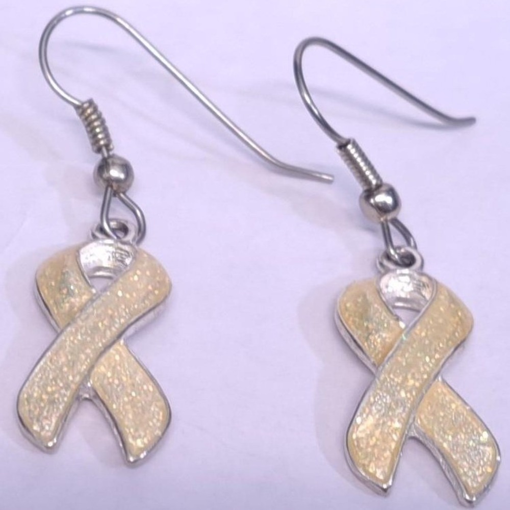 Awareness Earrings Yellow Ribbon SilverTone Suicide Troops Missing Kids Cancer